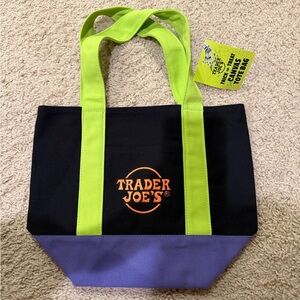 Trader Joe's multicolor Black Purple Green Mini Tote Bag Halloween Edition